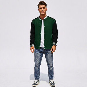 Veste universitaire pour homme, vert et noir, col rabattu, coupe classique, polyester et coton, style automne, fermeture à boutons, vêtement décontracté - Product Image 1