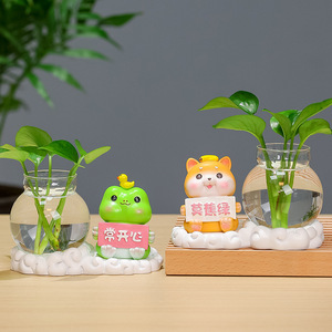 Ornements hydroponiques en résine, décoration de bureau, 2 pièces, style Feng Shui, plantes vertes, vases, fournitures de bureau, cadeau du nouvel an chinois - Product Image 2