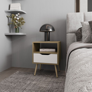Prescott Valley Nightstand Natural Oak White <b>Open</b> <b>Storage</b> Drawer Bedroom Furniture - Product Image 1
