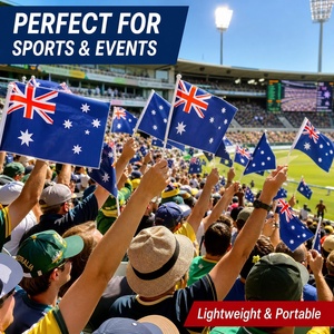 Drapeau de Australie miniature professionnel 14x21cm pour agiter à la main, idéal pour les sports de plein air, avec mât en plastique et logo personnalisé imprimé - Product Image 1