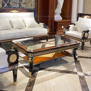 Mobili classici di lusso casa soggiorno set rettangolare <span class=keywords><strong>in</strong></span> <span class=keywords><strong>legno</strong></span> massiccio tavolino da caffè <span class=keywords><strong>in</strong></span> vetro superiore tavolo centrale per il soggiorno - Product Image 5