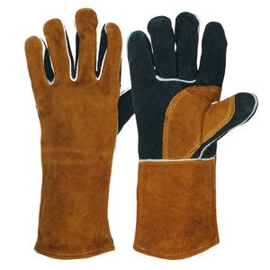 Guantes de soldadura de cuero dividido de vaca marrón Palma de cuero doble para chimenea Guantes DE TRABAJO DE SEGURIDAD resistentes al calor - Product Image 1