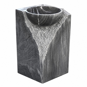 Poulars Wholesale Luxury Wall-mounted Natural Stone Man Made Wash Pedestal Hand Washing Sink Grey Wood Marble Stone Basin - Product Image 2