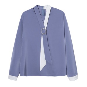 Nuove camicetta da donna con scollo a fiocco bianco blu in Chiffon camicia Blusas Mujer De <span class=keywords><strong>Moda</strong></span> magliette da donna 9848 # - Product Image 5