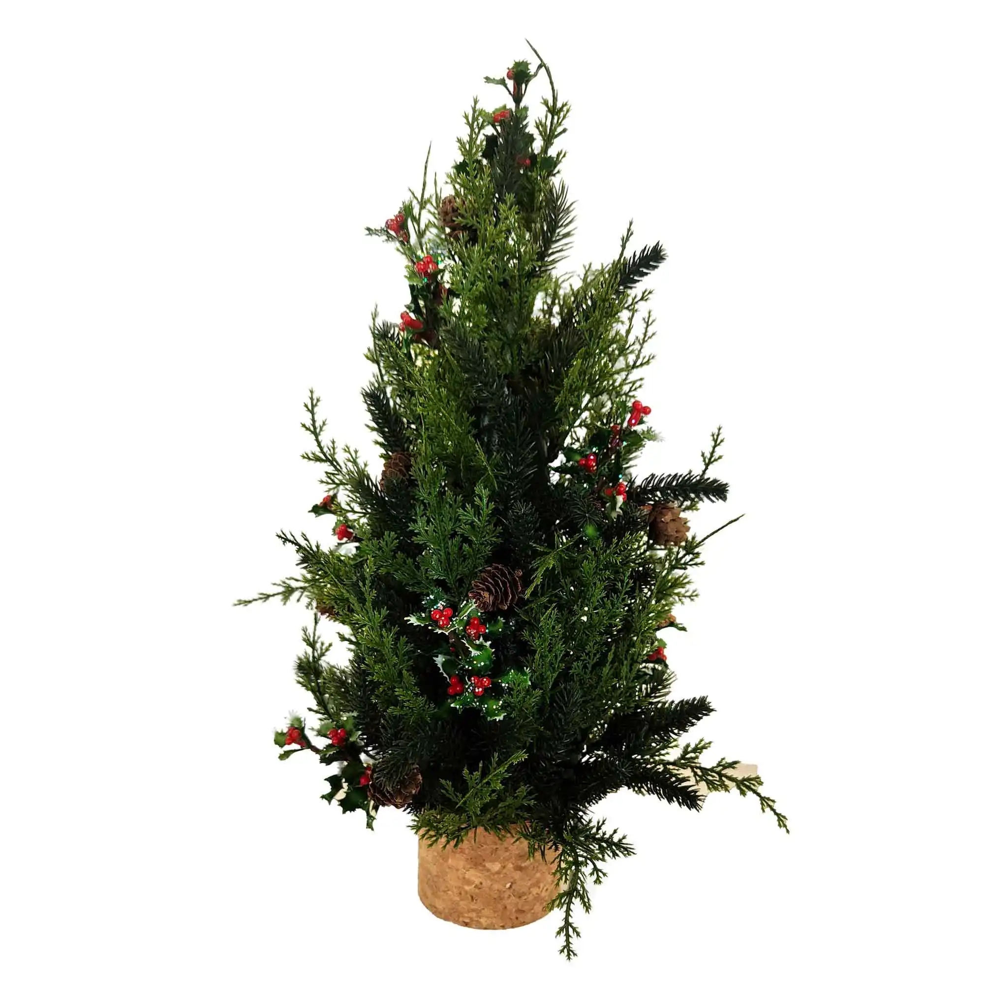 شجرة عيد الميلاد, شجرة عيد الميلاد مصغرة من البولي إيثيلين مع مخروط من الصنوبر والتوت والديكور المنزلي بسعر الجملة من المصنع