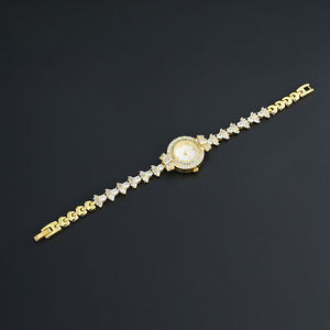 Women's Luxury Diamond Bracelet <b>Watch</b> Gold Round <b>Case</b> Analog Quartz Movement Jewelry Clasp 30mm Dial - Product Image 3