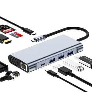 10 in 1 Kable Naar 4K Uhd md Converter Ethernet USB-C ฮับอะแดปเตอร์หลายสถานีเชื่อมต่อ USB Dual Monitor USB Expander USBC ฮับ