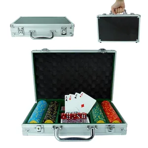 プロの200個のポーカーチップセットシルバーアルミニウムケースクレイポーカーチップセットギャンブルカジノエンターテインメントゲーム用