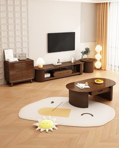 Mesa de Centro de Madera Maciza Natural de Alta Calidad con Cajón y Patas Acanaladas, Mesa para Sala de Estar - Product Image 4
