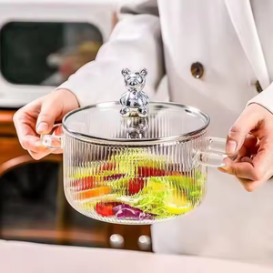 Olla de vidrio resistente al calor de acero de borosilicato alto de osito, diseño estampado Vertical de doble asa para sopa o uso doméstico - Product Image 5