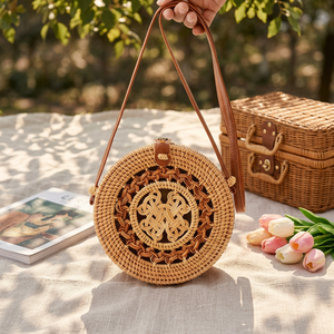 Handmade Natural Rattan Woven Crossbody Shoulder <b>Bag</b> Vintage Brown Rectangular <b>Straw</b> Handbag for Women - Product Image 4