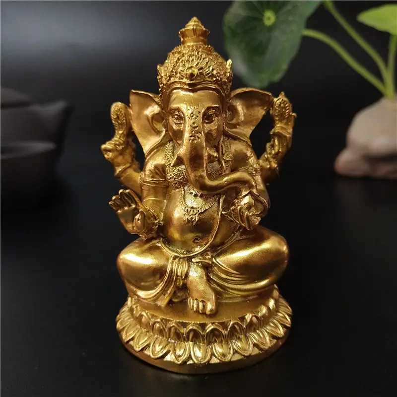 Statue de bouddha en or, sculptures d'éléphant, dieu, en résine, décoration de jardin pour la maison, 15 cm