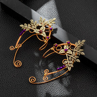 Boucles d'oreilles manchette féeriques en forme de fleur romantique faites à la main avec perles de cristal pour femmes, idéales pour Halloween et le cosplay, vente en gros