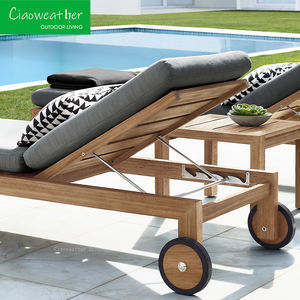 أريكة فاخرة مقاومة للماء في الهواء الطلق على سطح المسبح سرير شمسي من خشب الساج للحدائق كراسي استلقاء باللون الرمادي للاستلقاء تحت الشمس من خشب الساج - Product Image 3