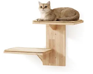 Profesyonel kedi duvar rafları 2 platformu kedi duvar mobilya ağacı şekli Sisal Mat ile duvara monte kedi sabit raf