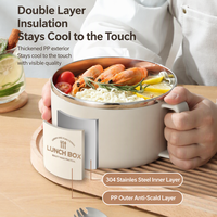 Bol à ramen isotherme double couche en acier inoxydable 304, compatible micro-ondes, avec couvercle égouttoir, grande capacité, poignée, pour étudiant