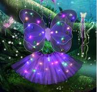 Ailes de papillon avec jupe pour filles, ensemble de Costume d'ailes d'ange papillon, accessoires de scène, ailes de fées lumineuses