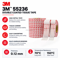 Ruban adhésif en tissu double face 3M 55236 0,12 mm, adhésif acrylique haute adhérence, forte résistance au décollement, ruban industriel facile à découper