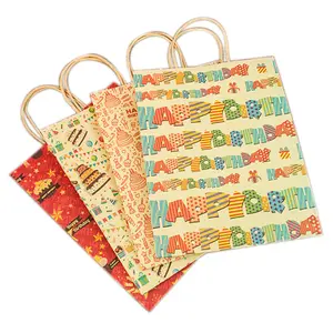 Sac cadeau d'anniversaire européen et américain Décoration de boîte-cadeau de fête de vacances Portable Boutique Sac à provisions en papier kraft