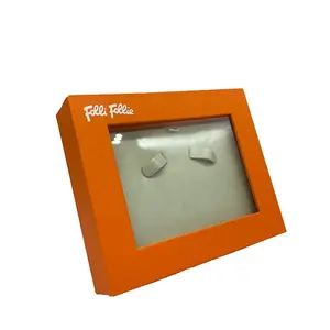 橙色光滑纸定制首饰盒包装珠宝礼品盒带透明盖子