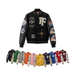 Veste universitaire de qualité supérieure OEM en gros, corps en laine, manches en polyester, patchwork, patchs lettrés, style baseball - Product Image 1