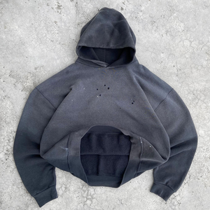 Sweat à capuche vintage pour homme, lavage à l'acide, sans cordon de serrage, personnalisé, avec rivets, streetwear, taille plus, sweat à capuche délavé pour homme - Product Image 1