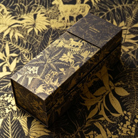 Boîte cadeau en papier spécial noir avec motif de plantes tropicales en or estampé à chaud SY Premium pour parfum/thé/vin