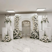 NIKA Décoration de toile de fond de mariage blanche en acrylique, Arche, Colonnes romaines ondulées, Socle à gâteau, Pilier de toile de fond