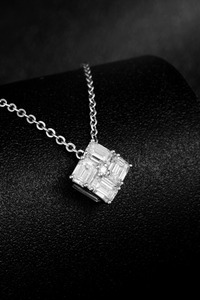 Square Baguette Lab Grown Diamond <b>Pendant</b> <b>Emerald</b> Cut Cluster Necklace Hypoallergenic Geometric Jewelry - Product Image 5