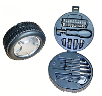 Kit d'outils portables en forme de pneu, mini-jeu d'outils à main avec tournevis, embouts, boîte à douilles, couteau utilitaire