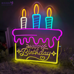 Letrero Luminoso LED de Neón de Feliz Cumpleaños para Decoración de Celebraciones, Letrero con Pastel de Cumpleaños, Dulces, Vela Luminosa, Letreros de Neón de 5V - Product Image 1