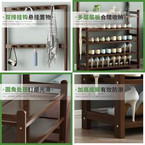 Zapatero de madera sencillo con perchas para abrigos, estante de almacenamiento de tres niveles para zapatos y bolsos, diseño antimoho. - Product Image 5