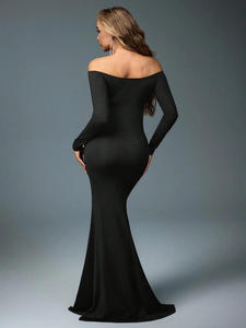 Abito da Maternità per Servizio Fotografico, Traspirante, <span class=keywords><strong>Estivo</strong></span>, a Maniche Lunghe, con Pancia Scoperta, Lunghezza al Pavimento, Stile Sirena, Aderente, alla Moda, Tinta Unita - Product Image 2