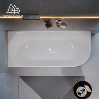 Baignoire d'angle autoportante WhiteForest Slim Rim asymétrique à rebord large, avec bain à remous, pour pose à gauche ou à droite, en acrylique de haute qualité