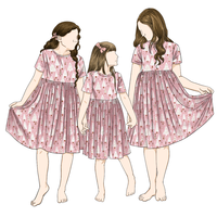 Motif de coeur personnalisé imprimé été populaire famille soeur jupe enfants filles ensoleillé une pièce robe pour enfants