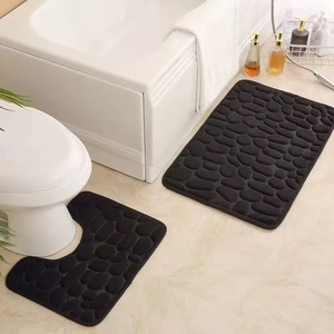 Cangming Bath Mat Set Coral Fleece <b>Pebble</b> Design Non-Slip Bathroom Mat 2-Piece Modern Style - Product Image 3