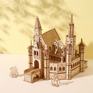 Kit de bricolage architectural en bois découpé au laser, puzzle 3D en forme de forteresse et d'église médiévales, pour la création de maquettes en vrac - Product Image 1