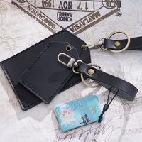 Porte-cartes vintage en cuir de vachette véritable vieilli avec porte-clés, pour cartes de bus, cartes d'étudiant, cartes d'accès et cartes d'identité, avec protection