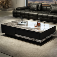 Table basse BTCT028 avec rangement pour salon, garantie qualité 3 ans, design minimaliste, plateau en marbre de luxe, structure en bois