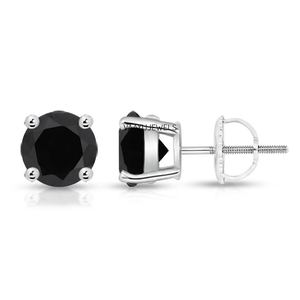 Pendientes de Diamantes Negros Naturales, Corte Brillante Redondo, Oro de 10K, 14K, 18K, Plata 925, 935, Joyería Clásica para Mujer para Uso Diario - Product Image 3