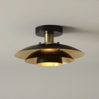 Lustre de plafond RUYI en fer noir, style moderne du milieu du siècle, douille E27, abat-jour ovale à 3 couches avec bordure en feuille d'or pour couloir et salle à manger