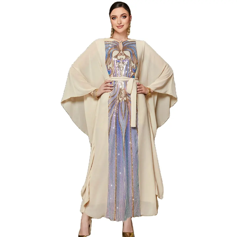 मरोकन कफ्तान शैली पॉलिएस्टर अबाया शाम की पोशाक महिलाओं के लिए वयस्क आकार (एल/xl/xl) तुर्की से जातीय अरबी कपड़े