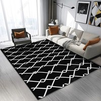 Tapis géométrique rétro grec noir et blanc en peluche, fabriqué à la machine en polyester, pour salon, bureau ou maison
