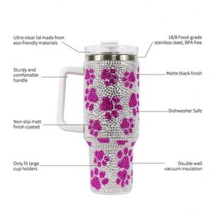 40oz Diamond-studded Car Water Cup with Thickened Stainless Steel Straw and Handle - Product Image 3
