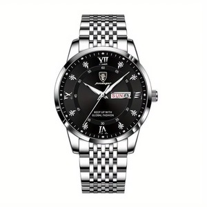 Un moderno reloj de cuarzo con correa de malla de acero inoxidable negro para hombre, perfecto para regalar. - Product Image 3
