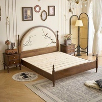 Lit plateforme king-size de style chinois, esthétique Song, broderie de style antique, bois de caoutchouc massif