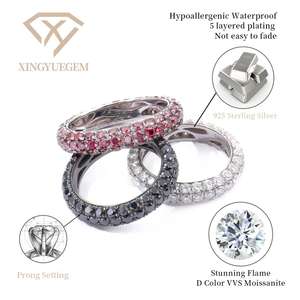 แหวนเพชรโมอิสซาไนต์ทรง Eternity สีแดง ดำ ขาว แบบ Crushed Ice ประดับเพชร 925 คุณภาพสูง ดีไซน์ฮิปฮอปสุดหรู พร้อมใบรับรอง - Product Image 2