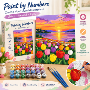 Peinture à l'huile DIY pour débutants, peinture par numéros, cadeau de la Saint-Valentin, toile fleurie, tulipe, art mural DIY - Product Image 2