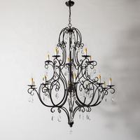 Lustre de salle à manger et de salon en cristal K9 noir, design vintage européen élégant, grand modèle pour villa et loft