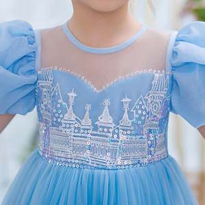 Alta calidad cuello redondo lentejuelas bordado Elsa princesa vestido con Tv película disfraz Cosplay niñas vestidos - Product Image 5